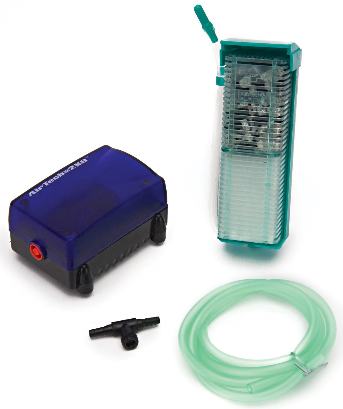 Penn-Plax Small World aquarium air pump and filter kit shown as a complete set.