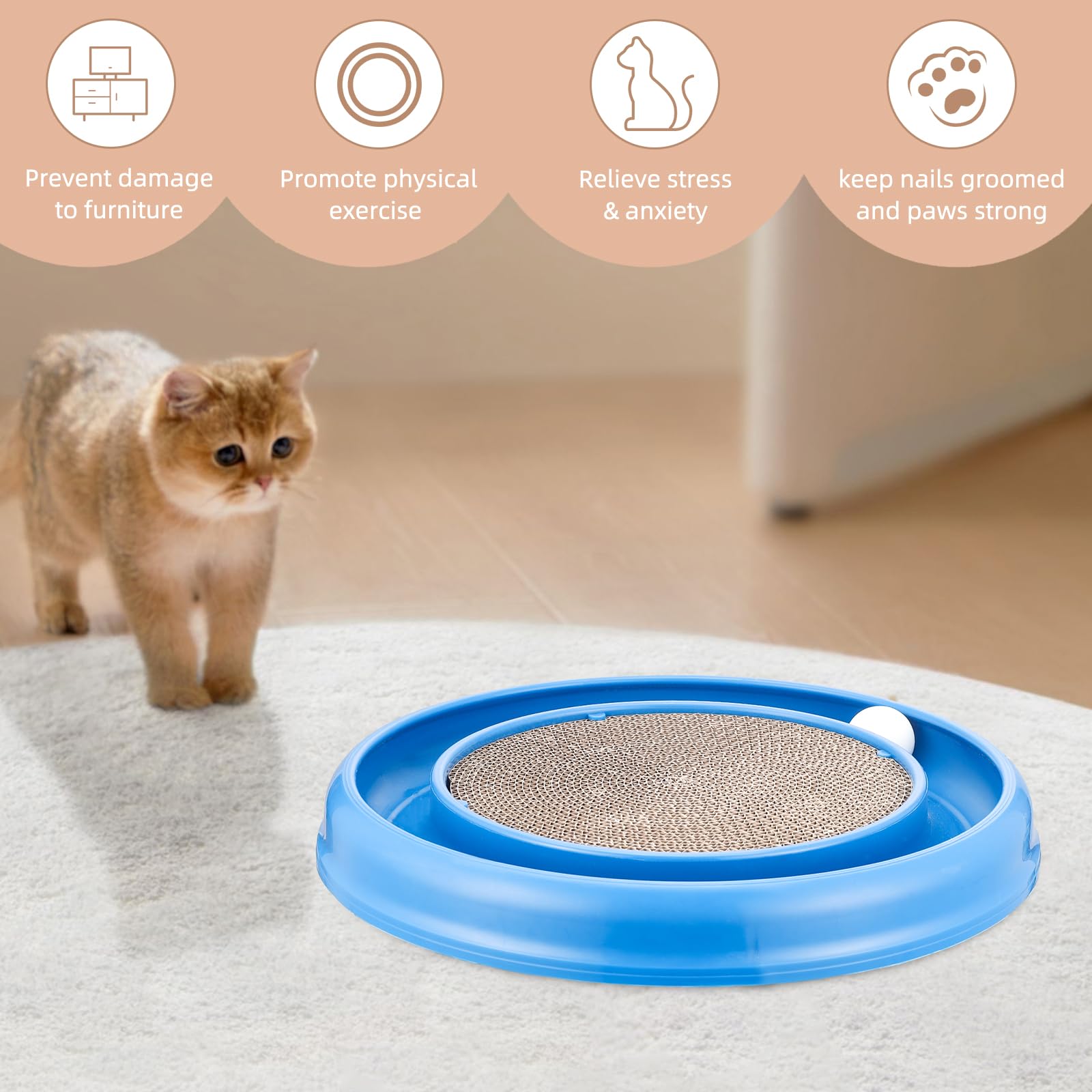 Peomliee cat scratching board with a close view of its cardboard scratching surface.
