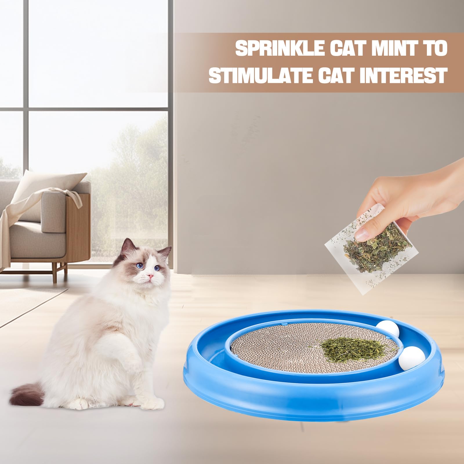 Peomliee cat scratching board shown as a round scratcher bed for lounging.
