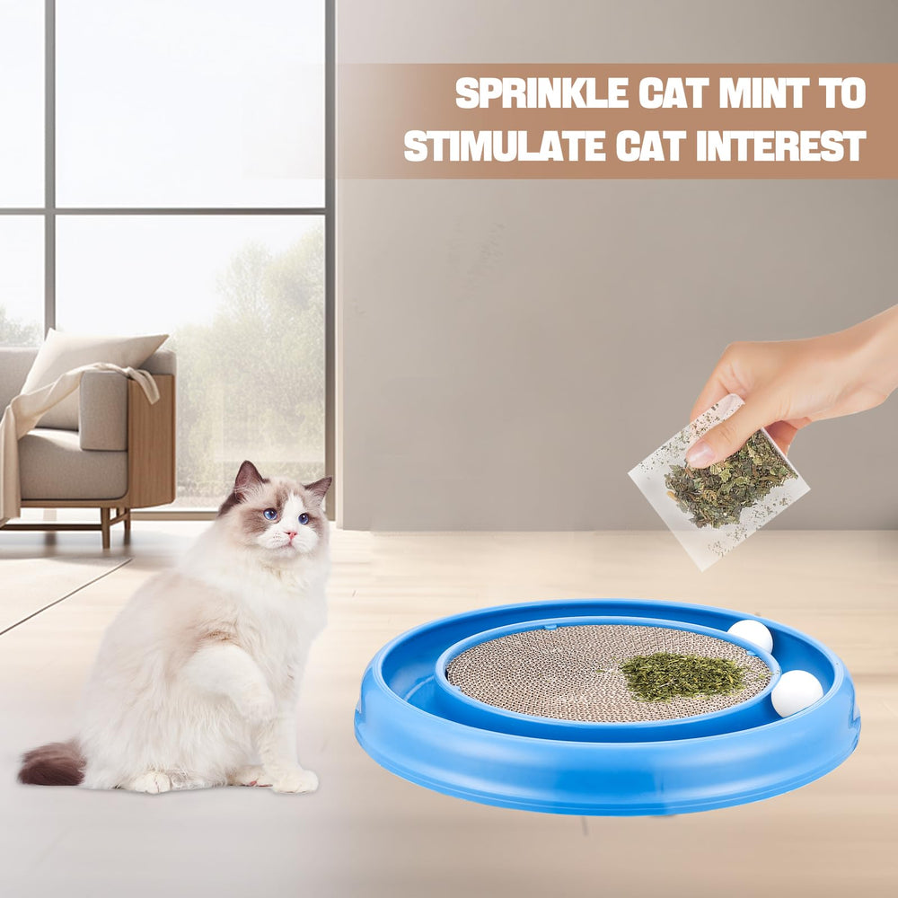 Peomliee cat scratching board shown as a round scratcher bed for lounging.