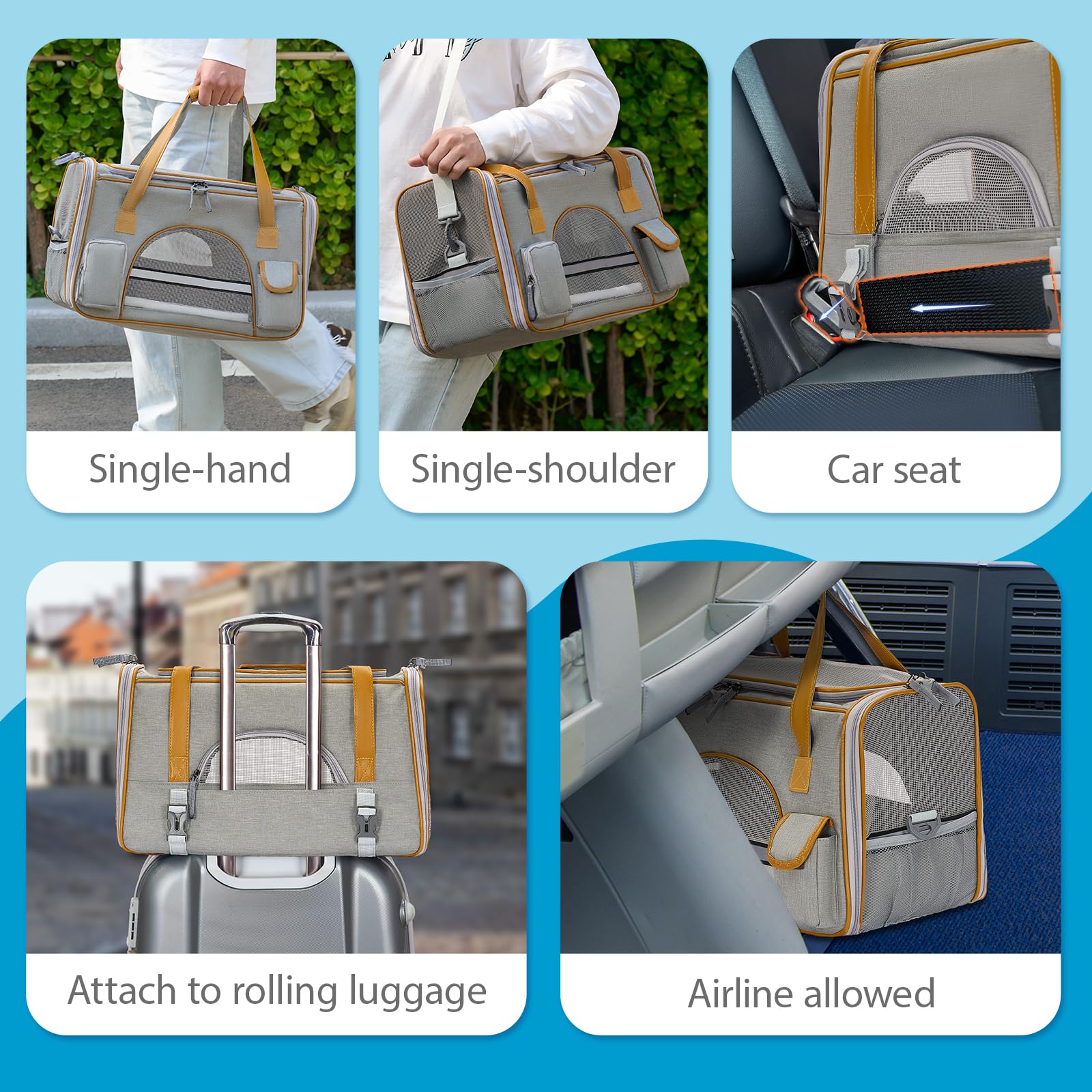 Pesen Soft Cat Carrier close-up of the soft synthetic leather handle.