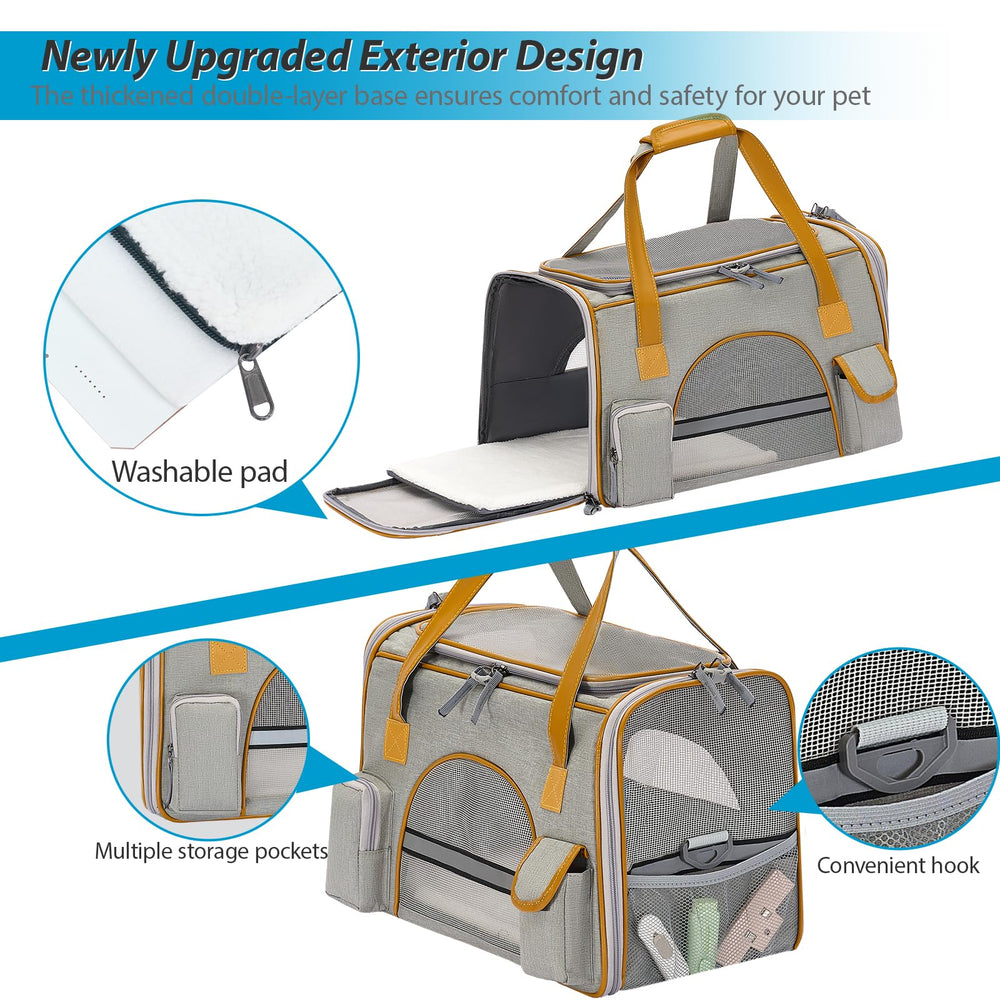 Pesen Soft Cat Carrier with its front and side storage pockets visible.