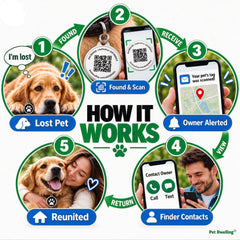 Pet Dwelling QR pet ID tag with a close view of its scannable code.