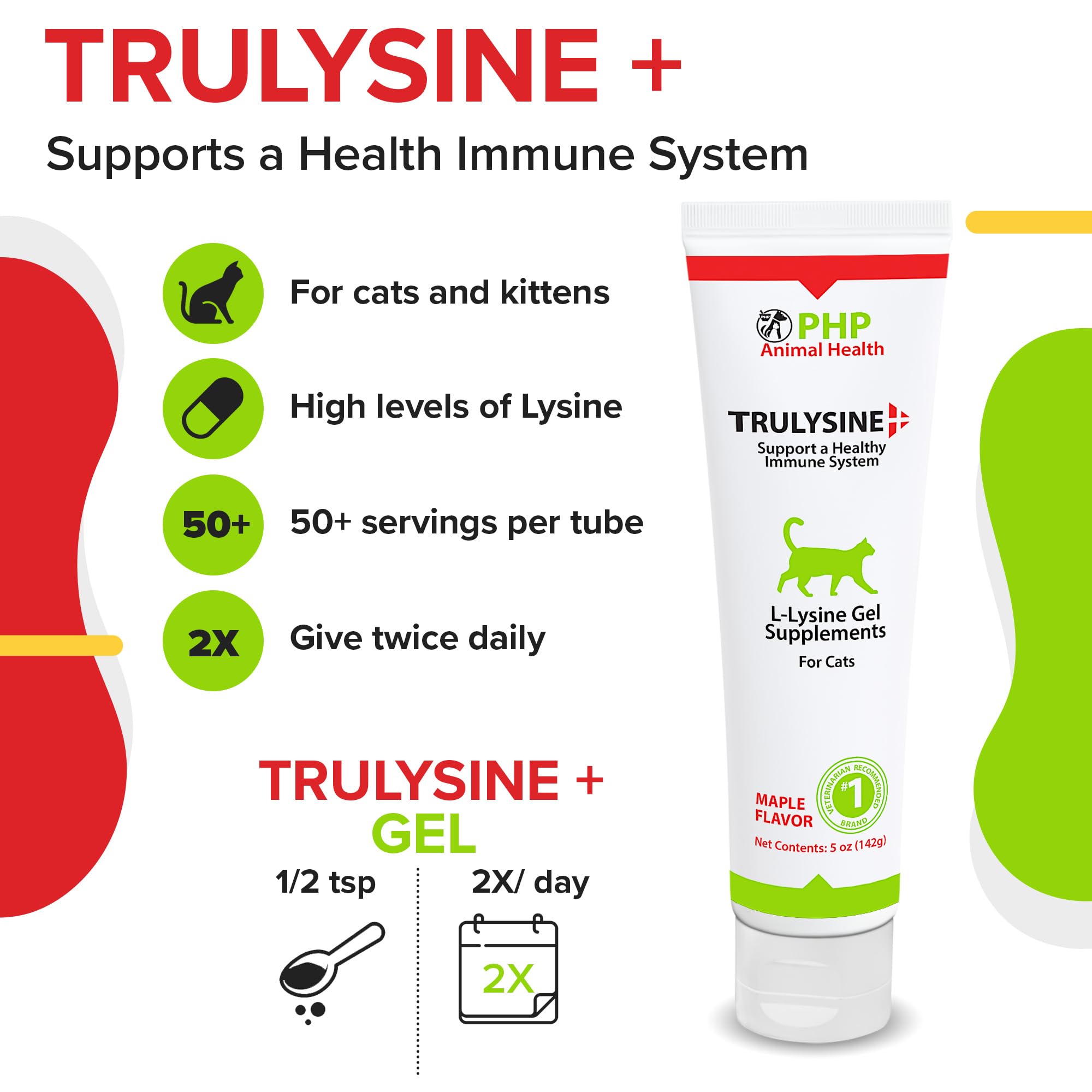 Pet Health Pharma L-Lysine gel supplement shown in a close-up product detail.
