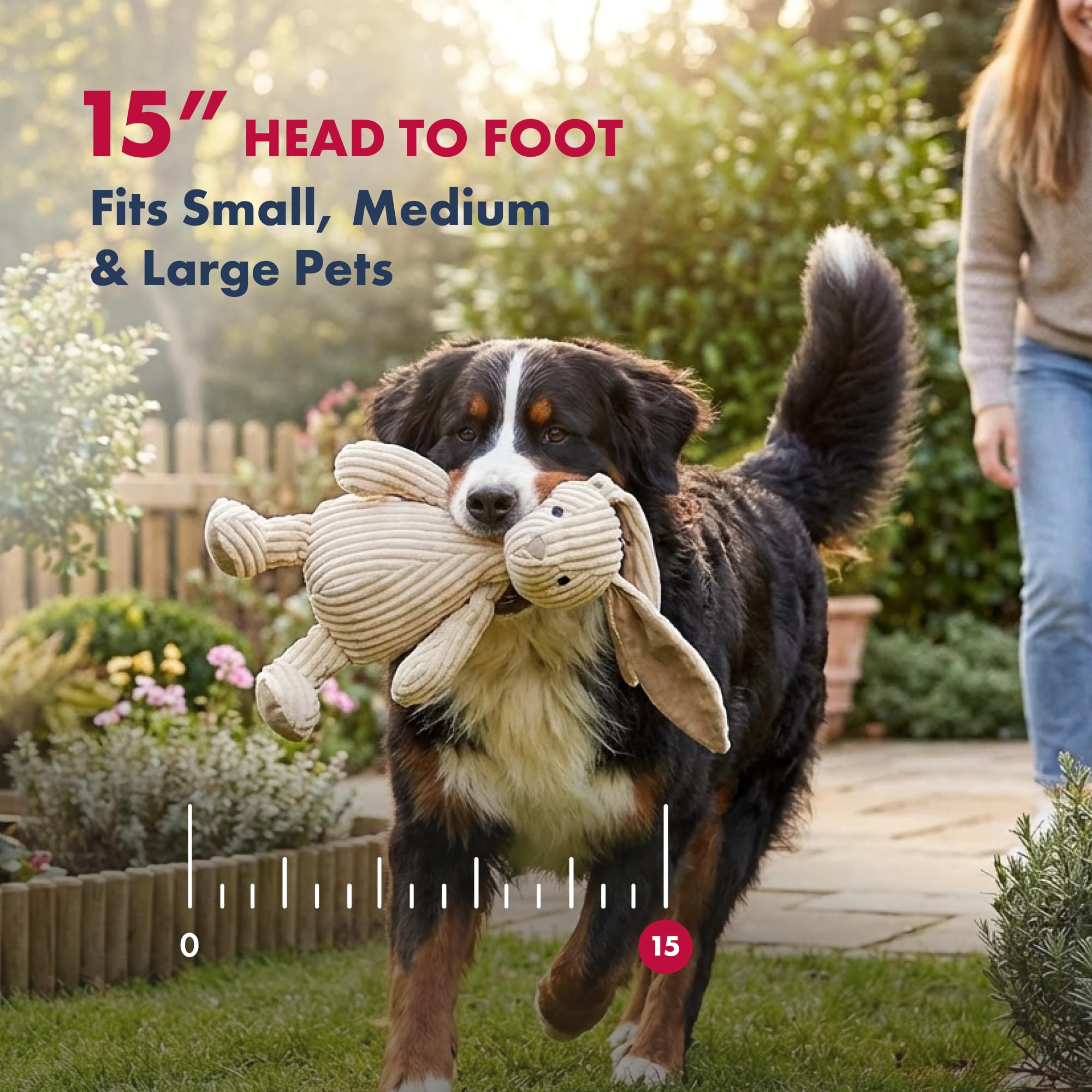 Pet Lou corduroy rabbit dog and cat toy shown during pet play.