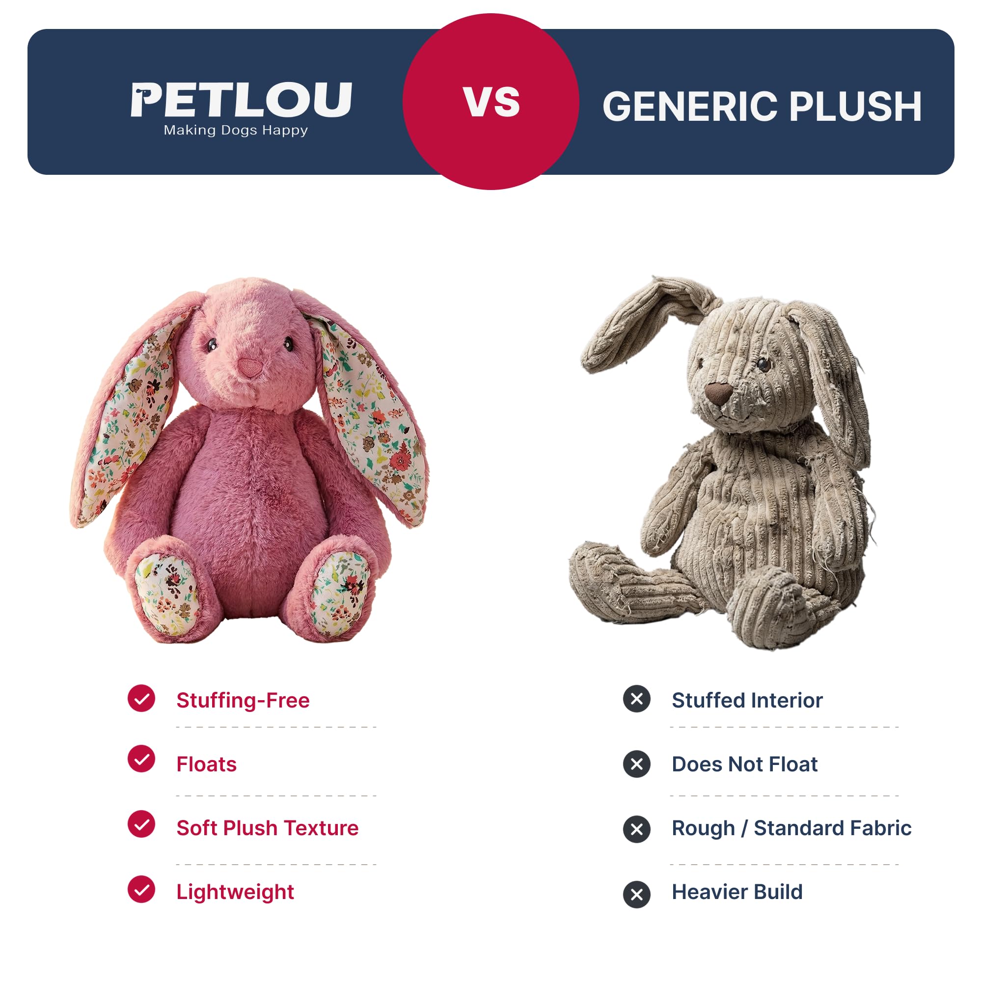 Pet Lou rabbit plush dog toy used during interactive play with a dog.