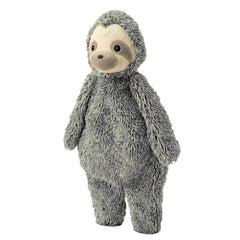 Pet Lou stuffingless floppy sloth dog toy shown from the front in green and grey.