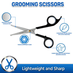 PET MAGASIN grooming scissors showing the longer pair for body trimming.