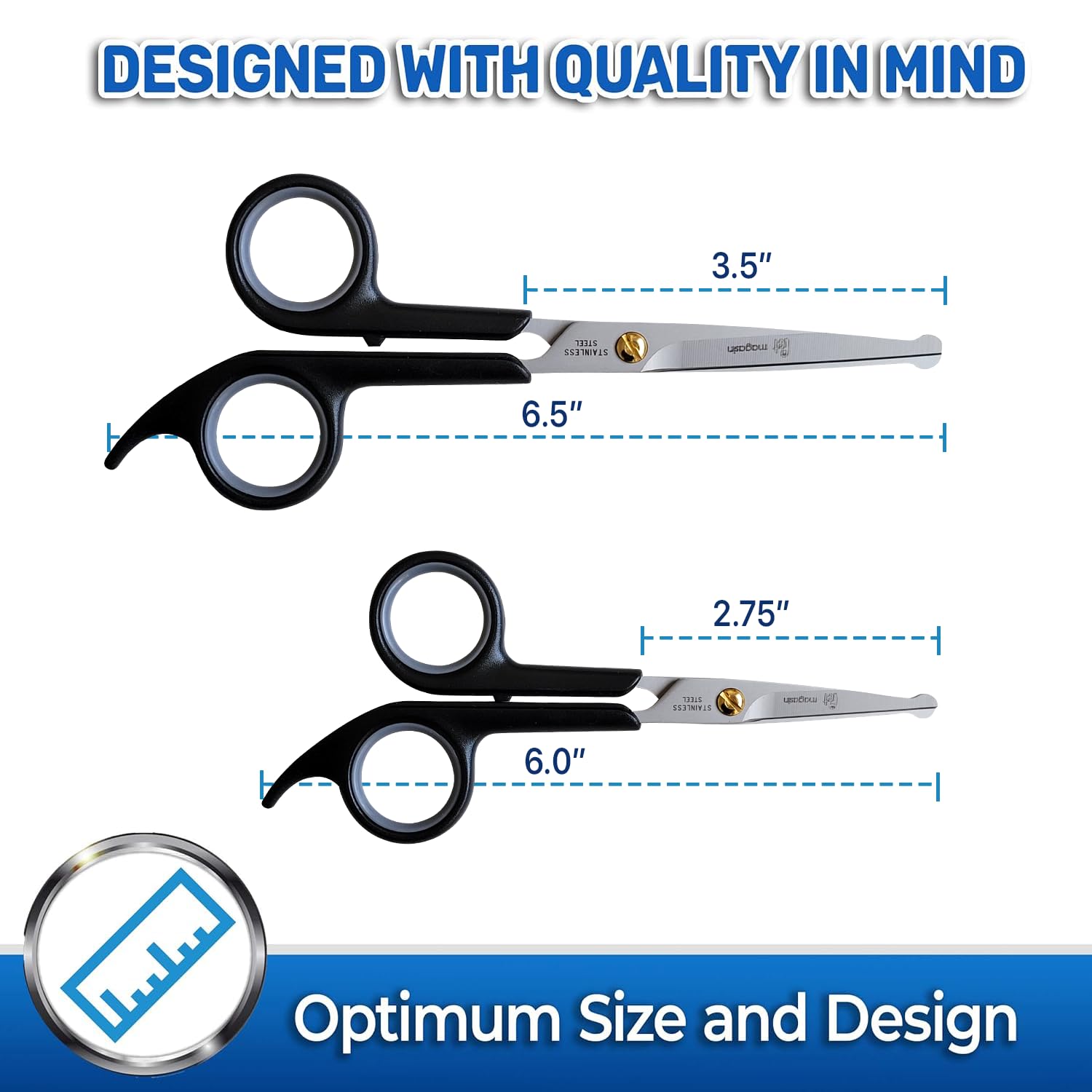 PET MAGASIN grooming scissors showing the smaller pair for face and paw work.