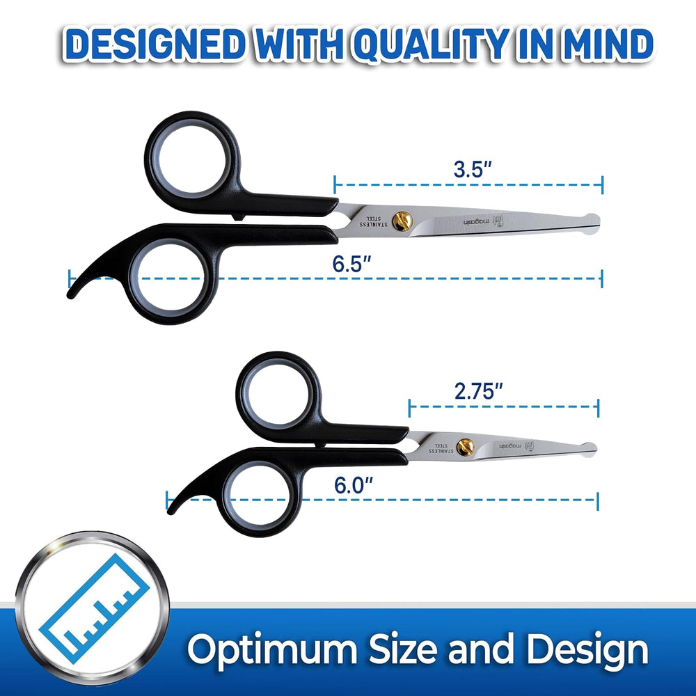 PET MAGASIN grooming scissors showing the smaller pair for face and paw work.