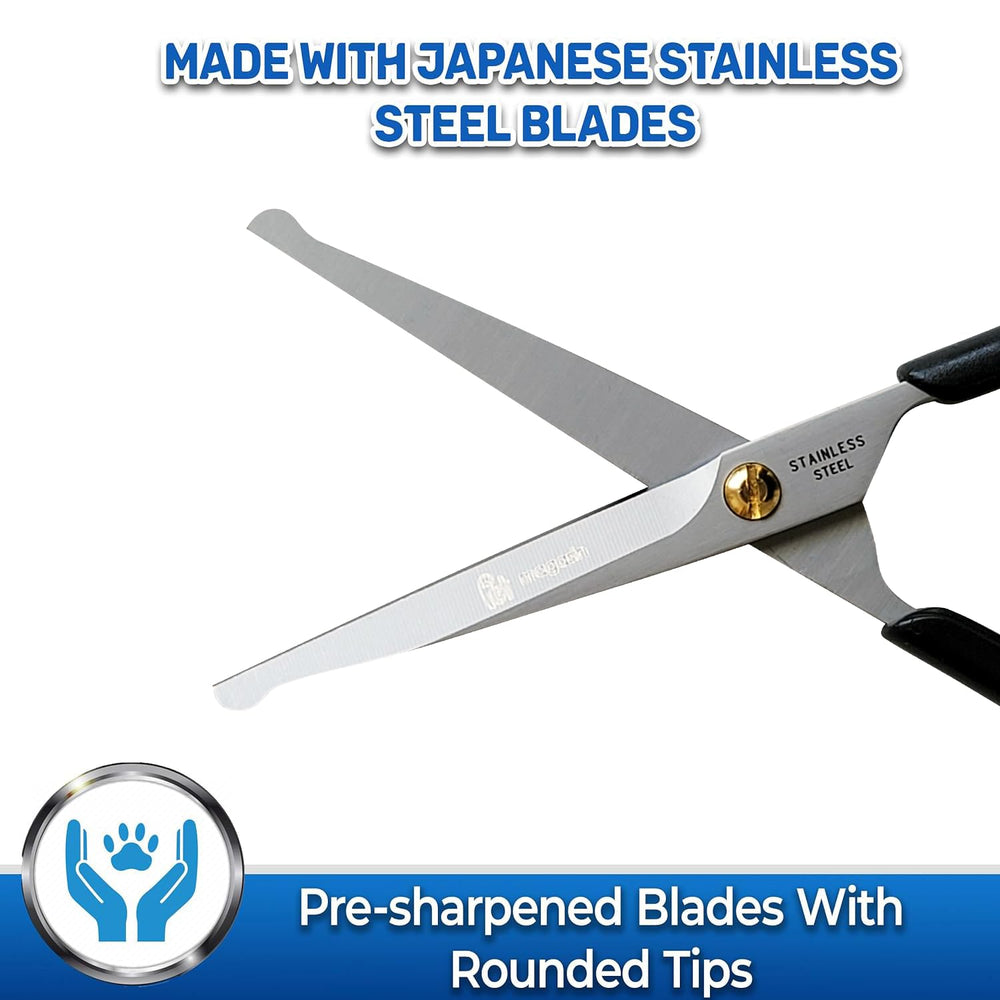 PET MAGASIN grooming scissors showing the stainless steel blades.