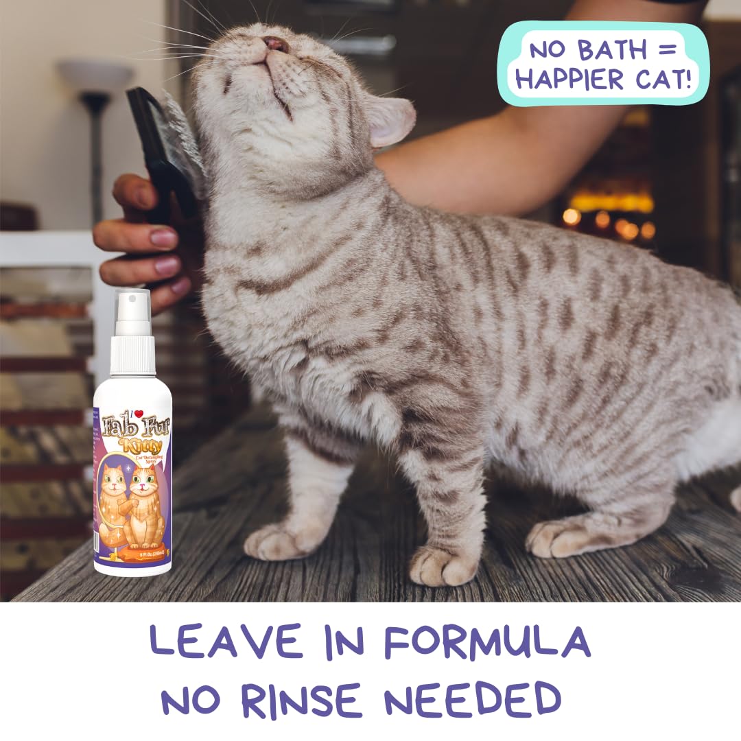 Pet MasterMind Fab Fur cat detangler spray label shown from the back.