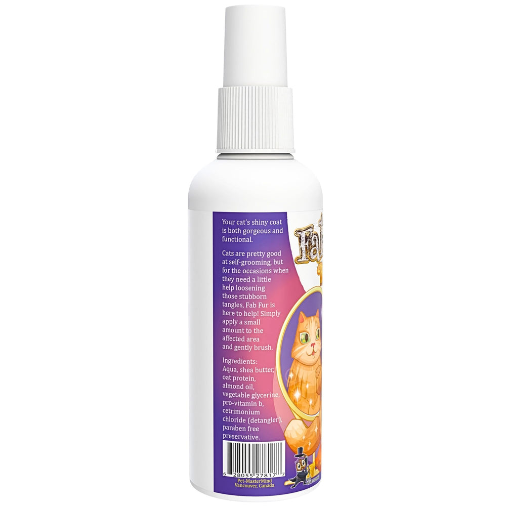 Pet MasterMind Fab Fur cat detangler spray bottle detail.