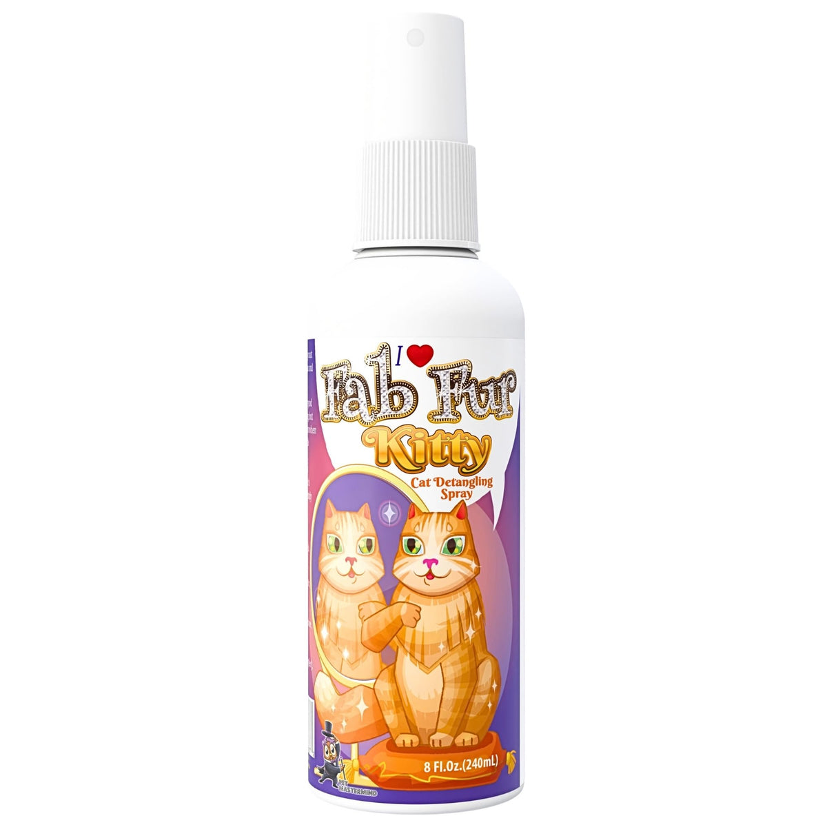 Pet MasterMind Fab Fur cat detangler spray shown from the front.