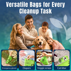 PET N PET dog poop bag roll showing the perforated tear and easy-lift sticker.