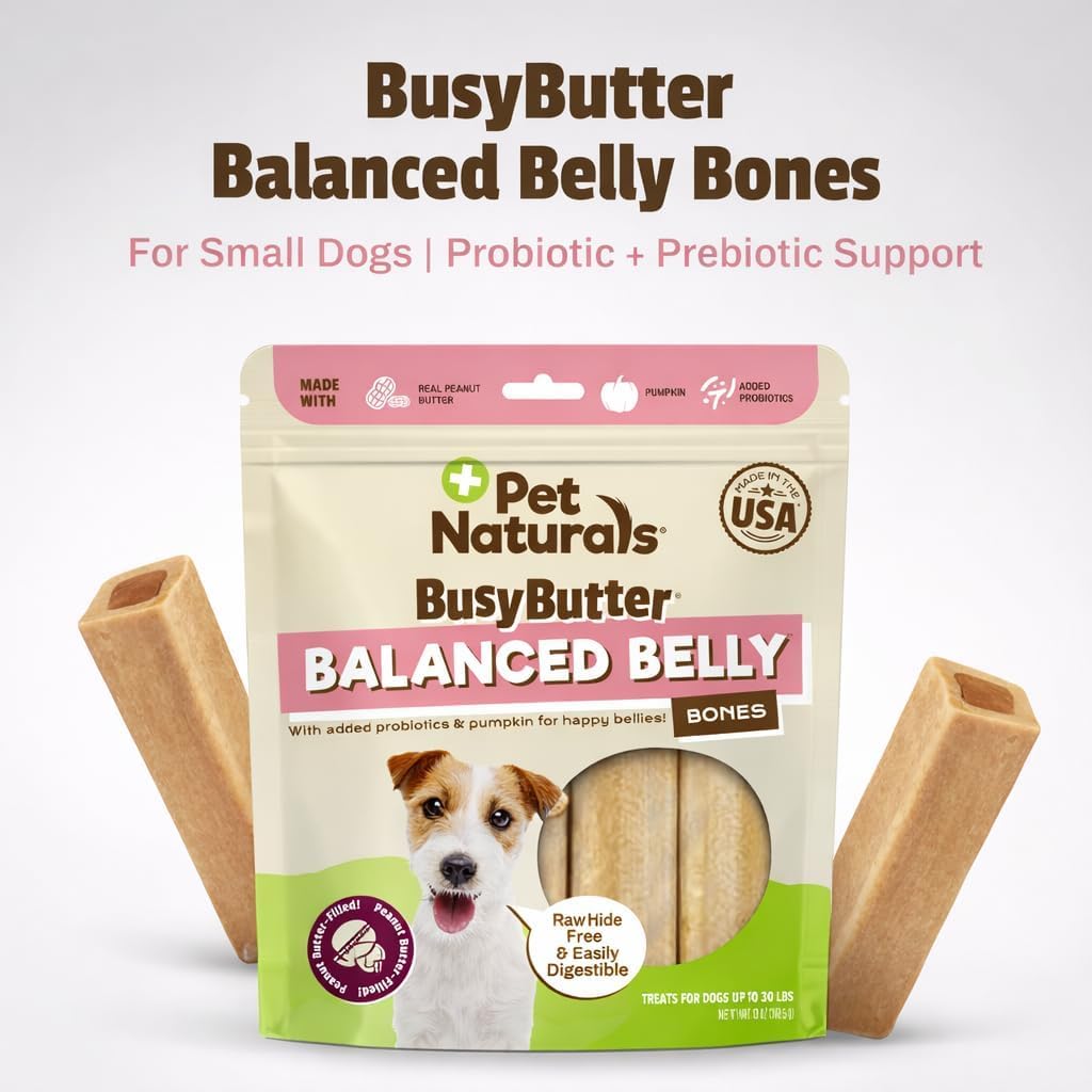 Close-up of the bone shape of Pet Naturals BusyButter Balanced Belly Dog Bones.