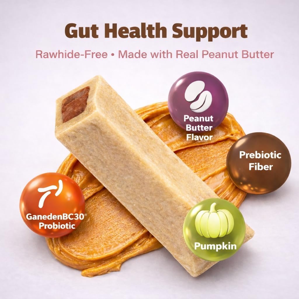 Pet Naturals BusyButter Balanced Belly Dog Bones made with real peanut butter.