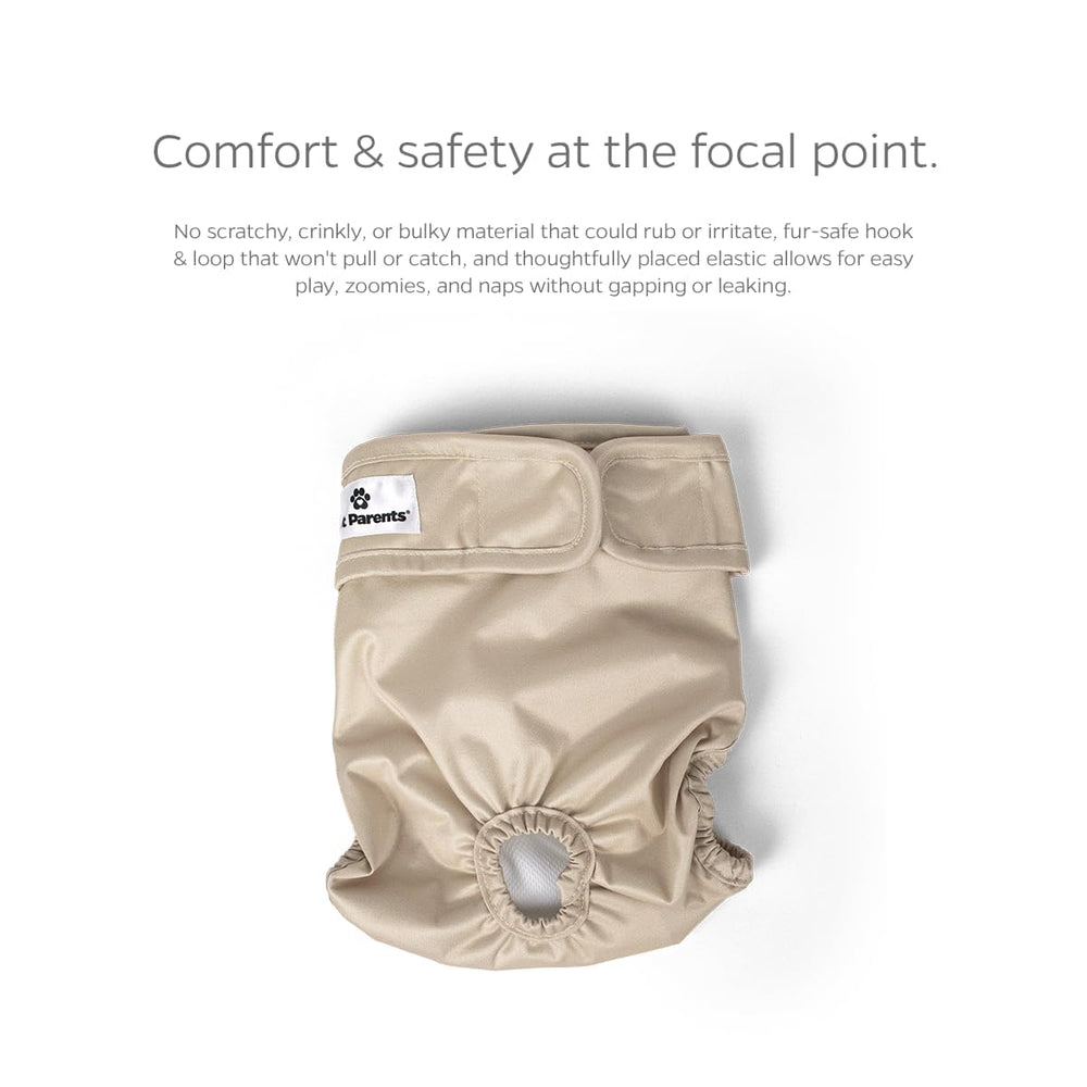 Pet Parents washable dog diapers shown with the included Extendrs.