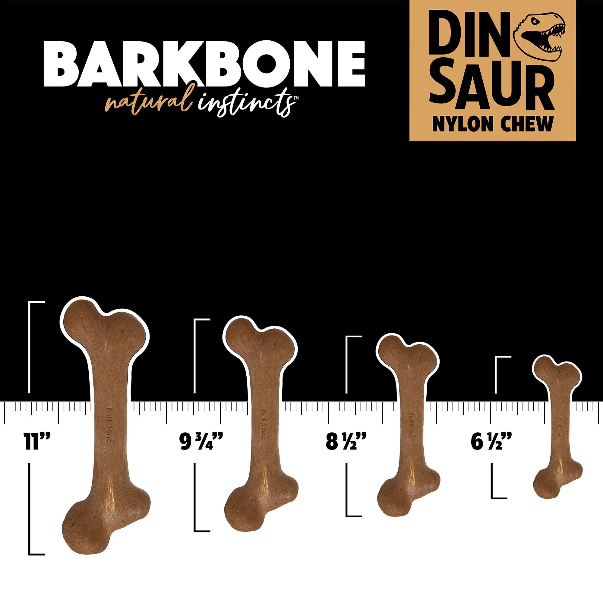 Pet Qwerks Dinosaur BarkBone shown from a side angle.