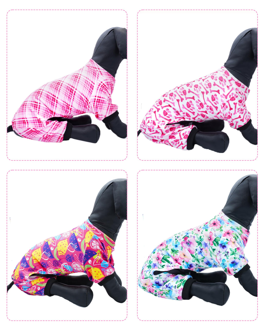 PET SHOW dog pajamas featuring the fruit print.