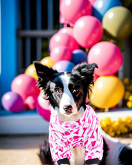 PET SHOW dog pajamas showing the ribbed neck and cuffs.