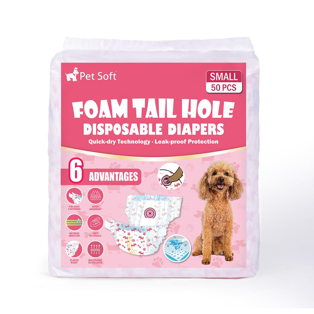 Pet Soft disposable dog diaper pack showing the 50-count contents.