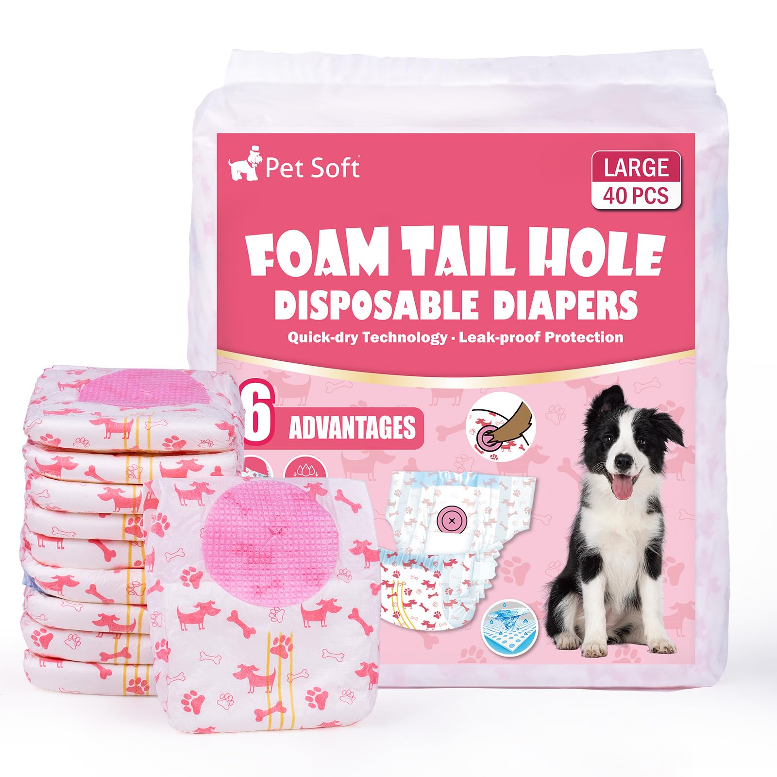 Pet Soft dog diapers shown from the front in Large red.