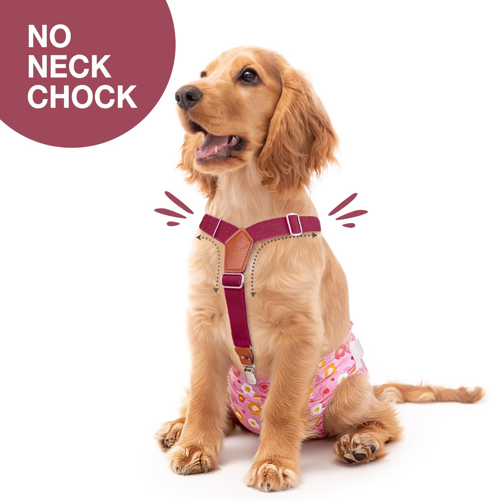 Pet Soft Dog Suspenders shown in brown and burgundy.