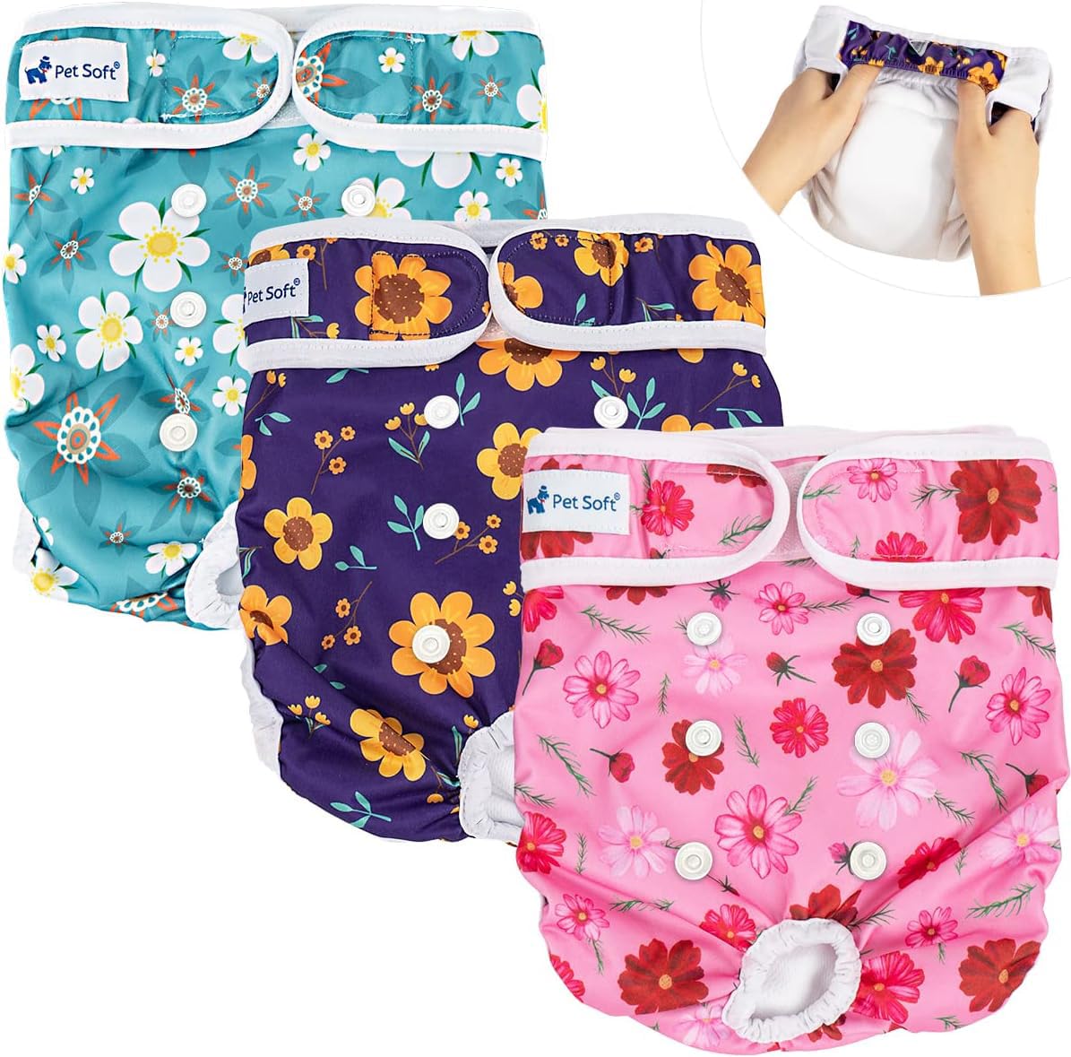 Pet Soft female dog diapers shown from the front.