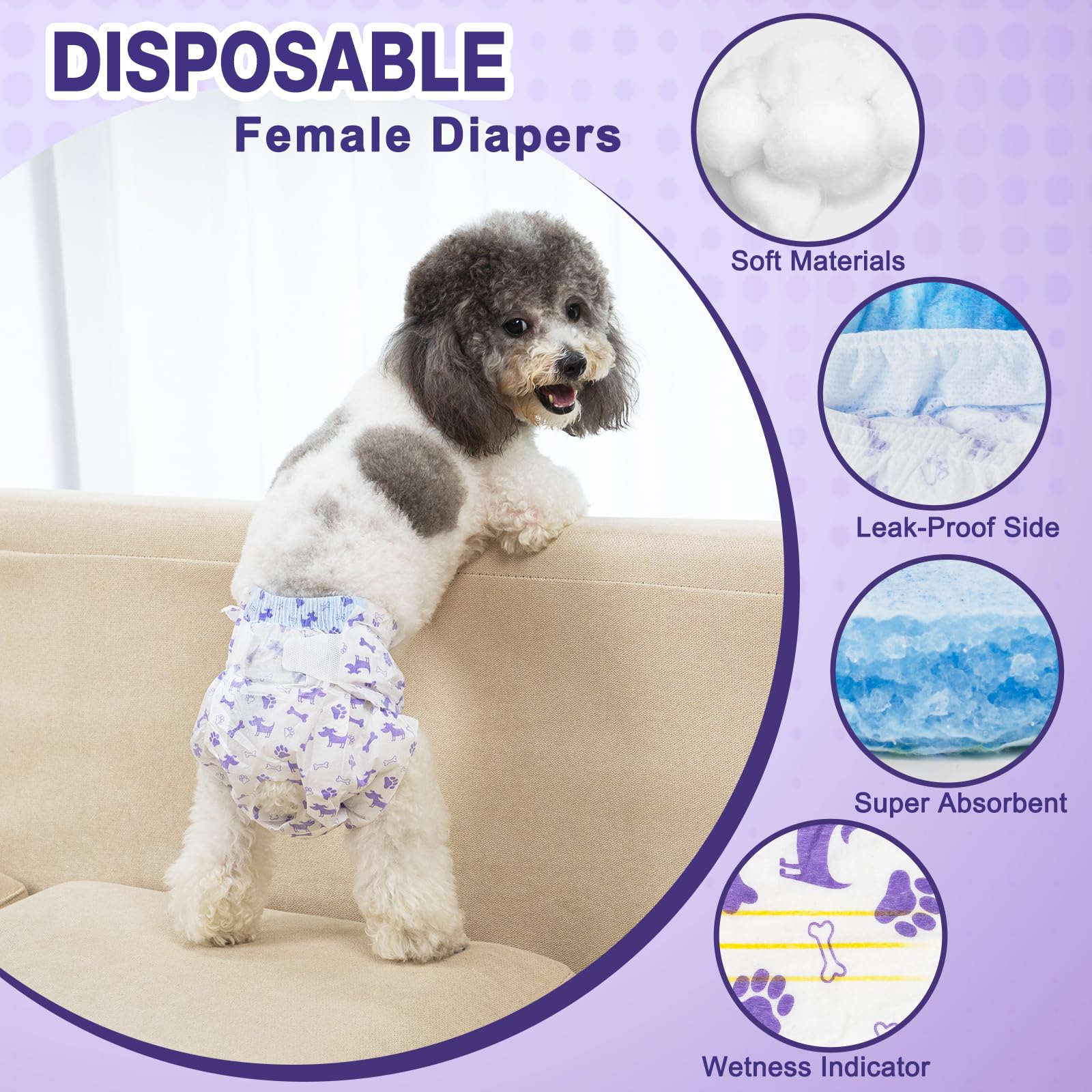 Pet Soft female dog diapers displayed in mixed patterns.