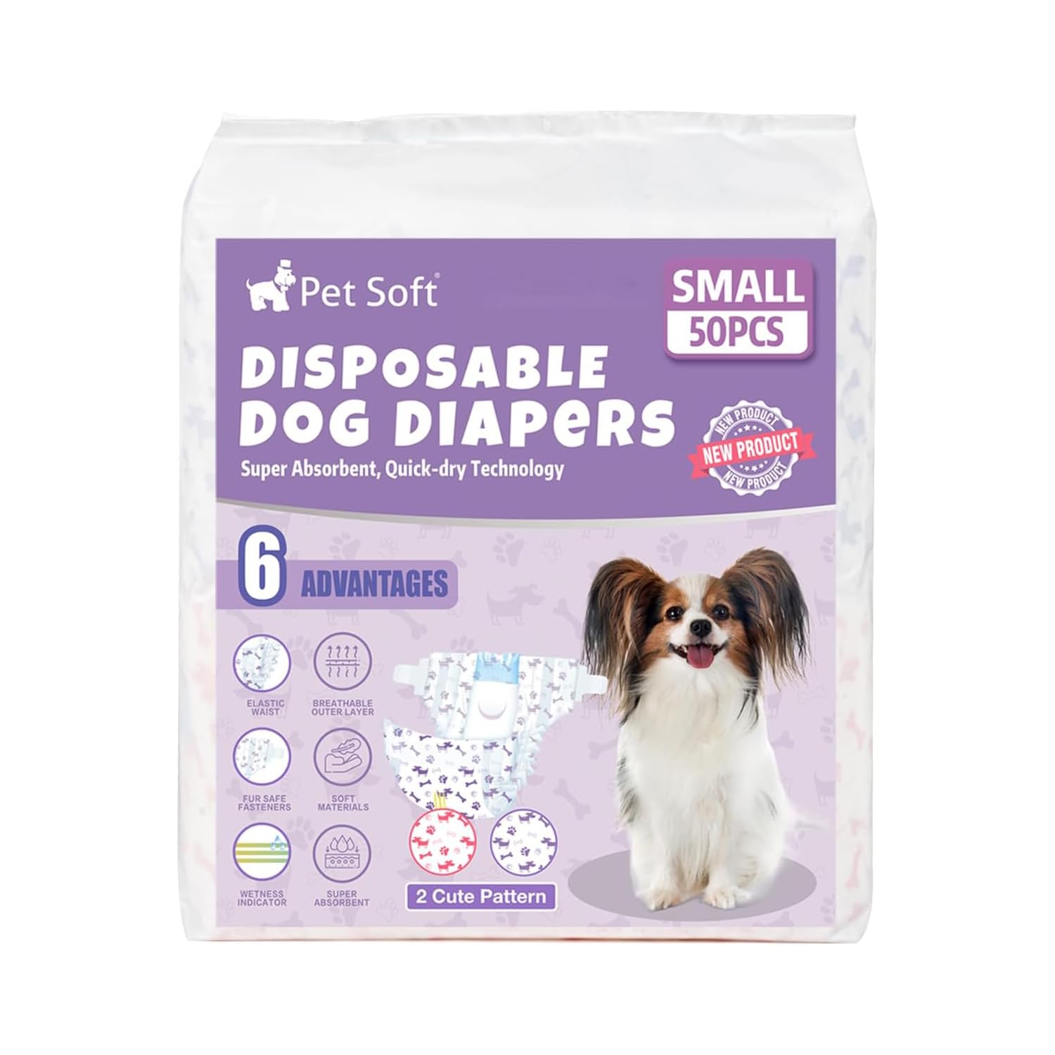 Pet Soft female dog diaper pack showing its disposable diapers.