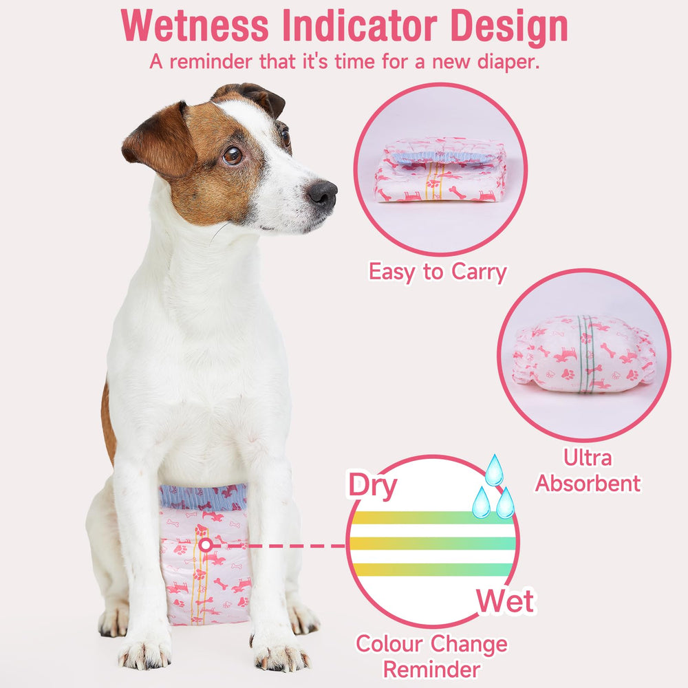 Pet Soft female dog diapers showing the yellow-to-blue wetness indicator.