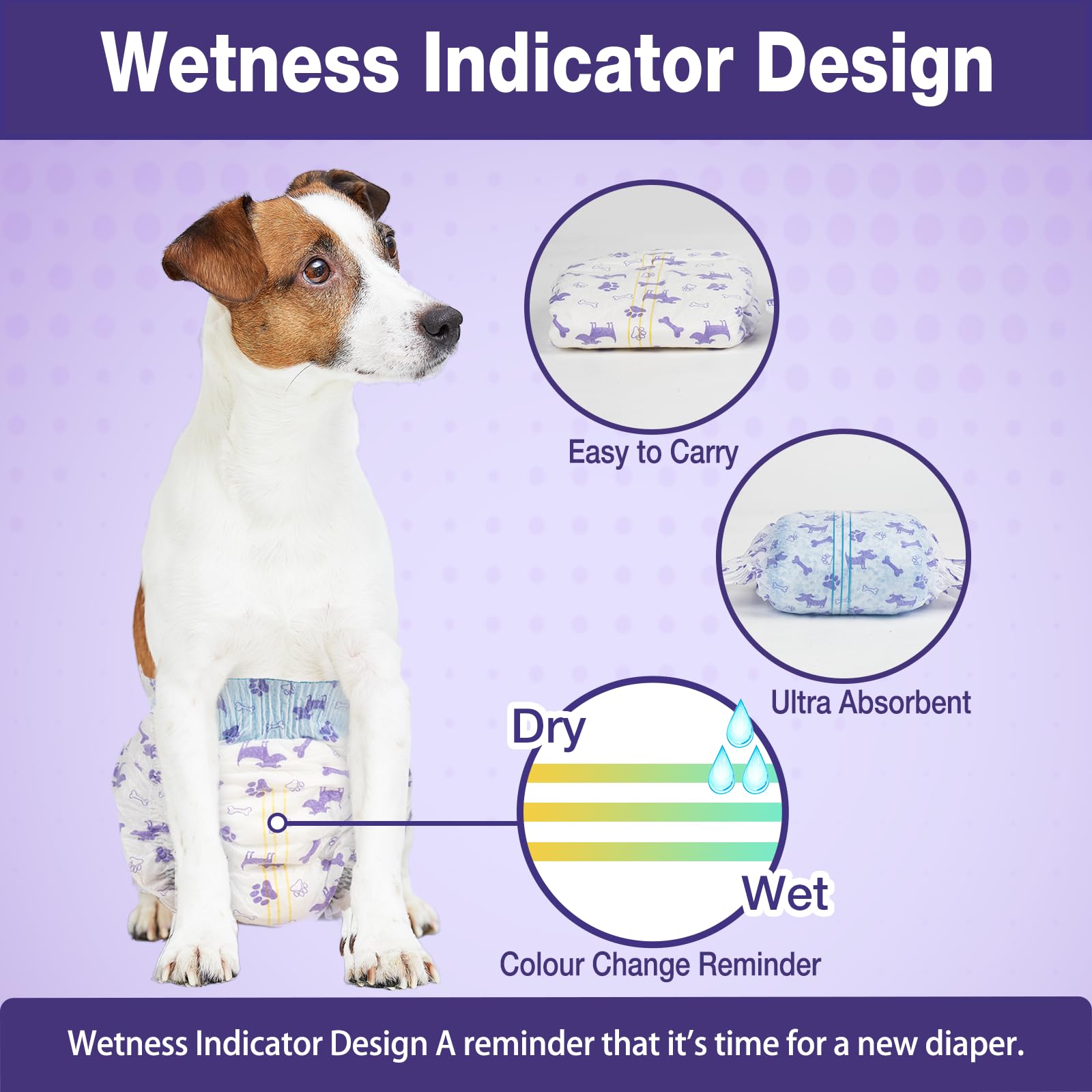 Pet Soft female dog diaper wetness indicator shown on the outer layer.