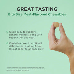 Pet-Tabs dog multivitamin being offered to a dog as a treat before feeding.