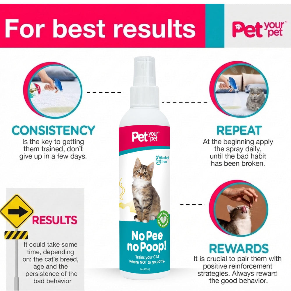 PET YOUR PET cat potty training spray shown for use on carpet.
