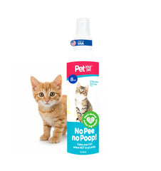 PET YOUR PET cat potty training spray bottle shown from the front.