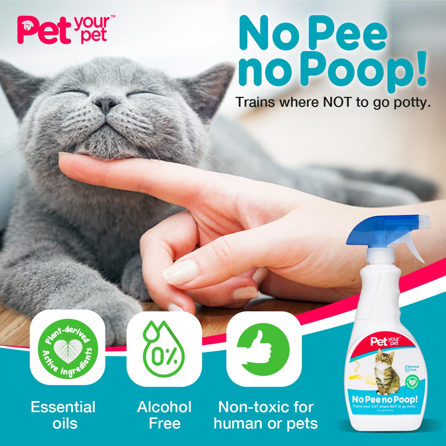 PET YOUR PET Cat Potty Training Spray shown for outdoor garden areas.