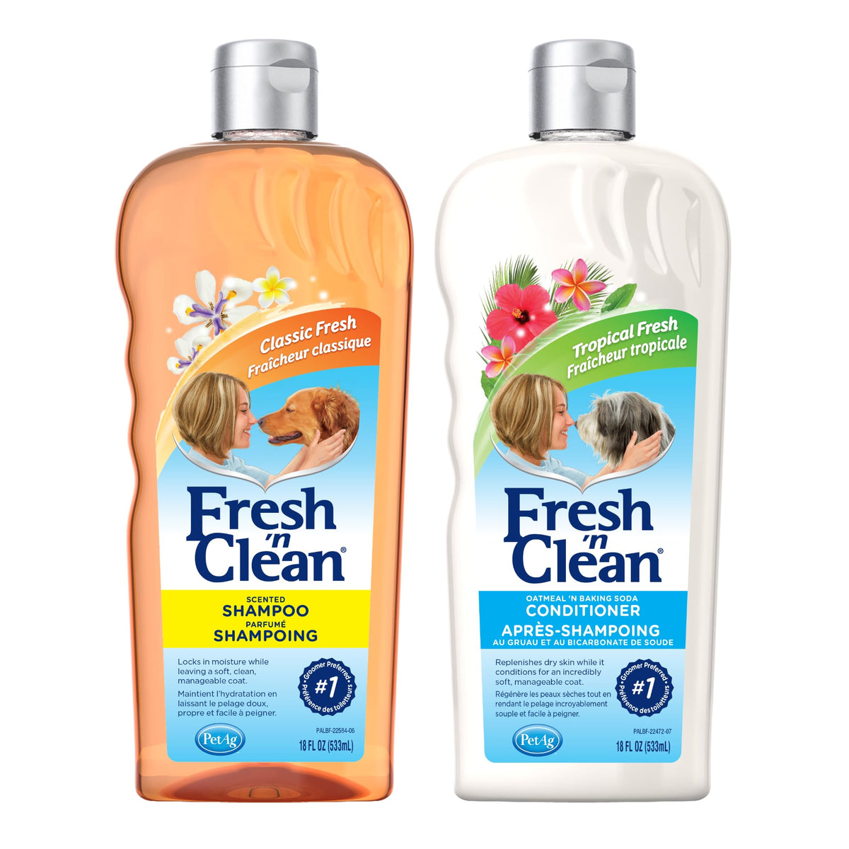 PetAg dog shampoo and conditioner bundle shown together as a front product view.