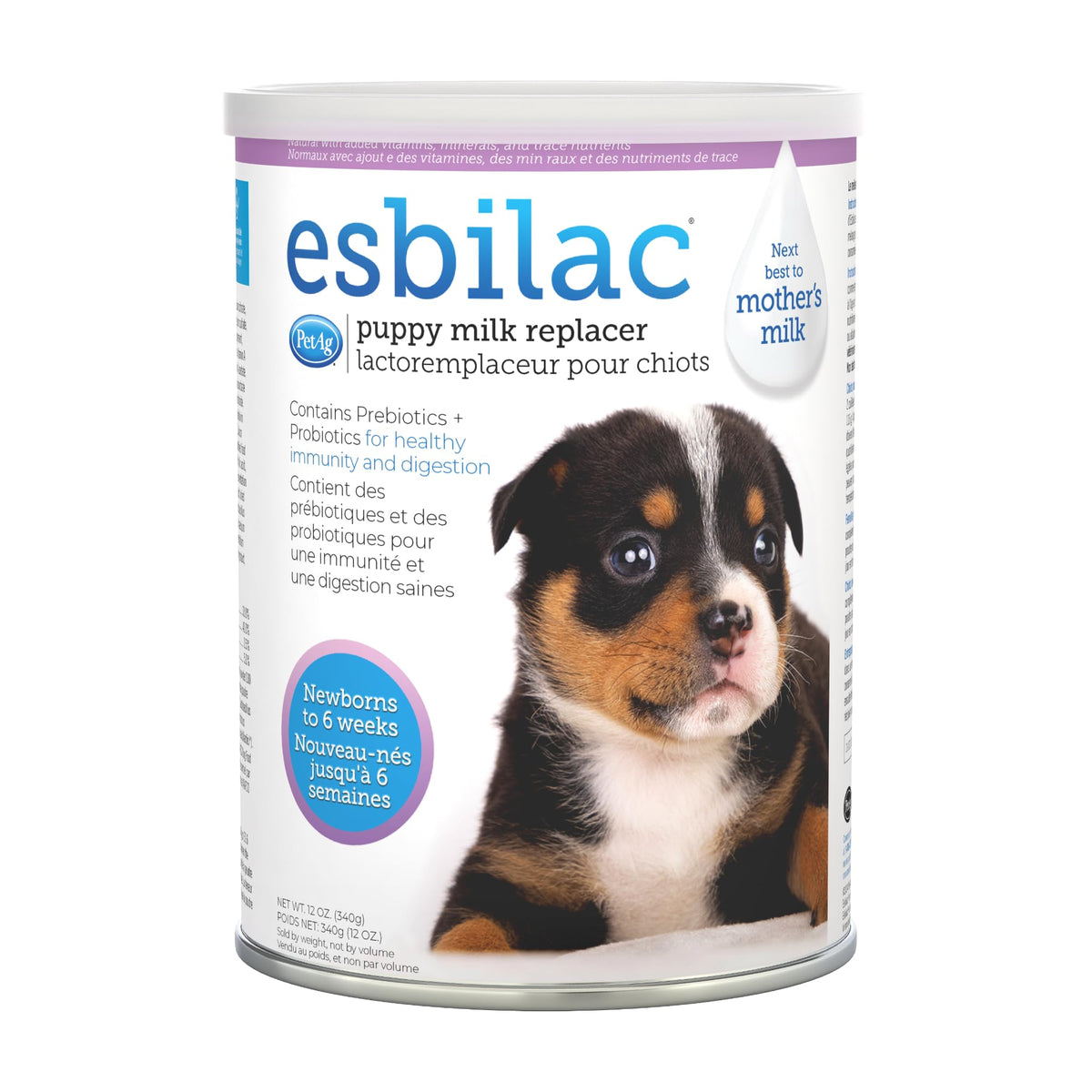 PetAg puppy milk replacer powder shown in its front package view.