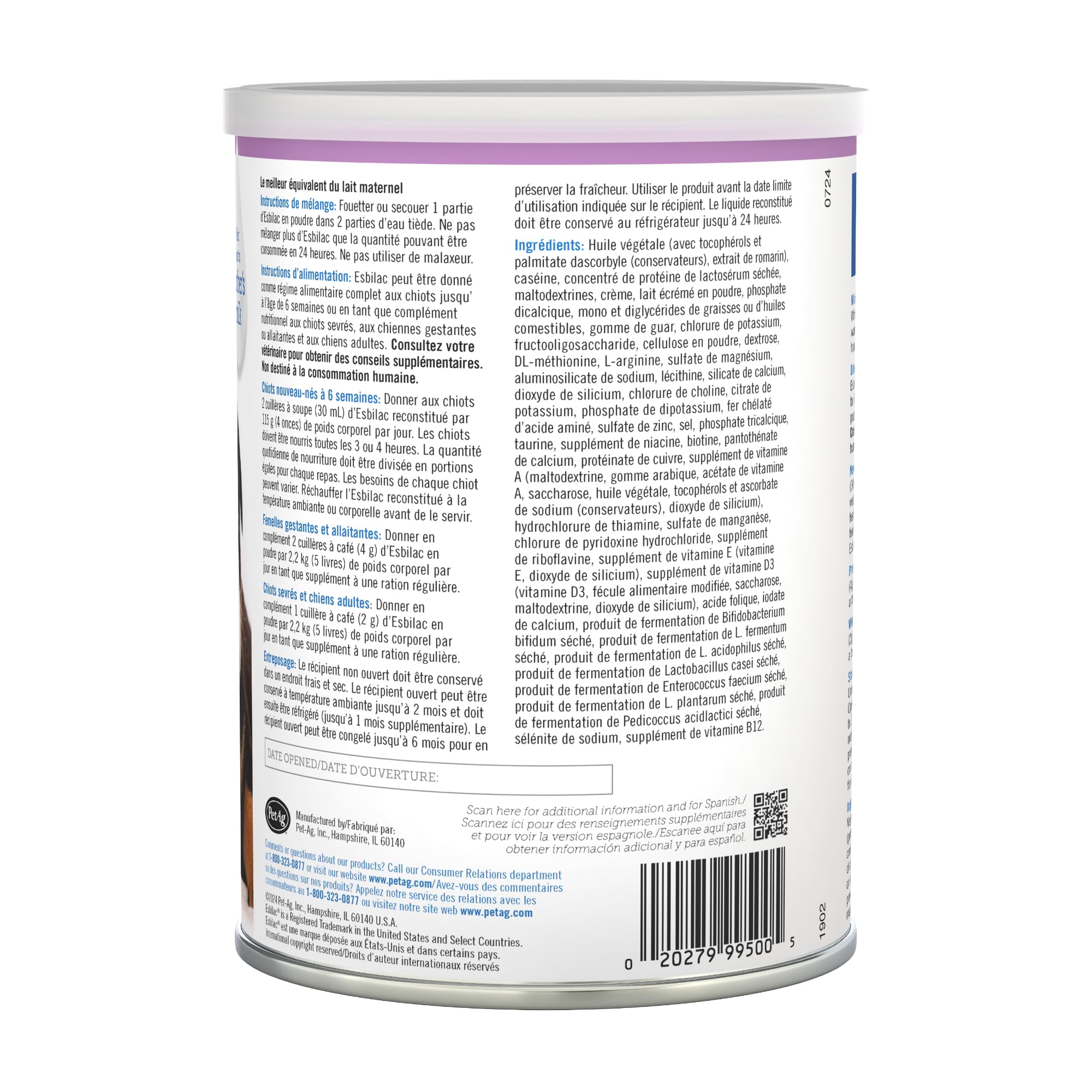 PetAg puppy milk replacer shown from another angle of the package.