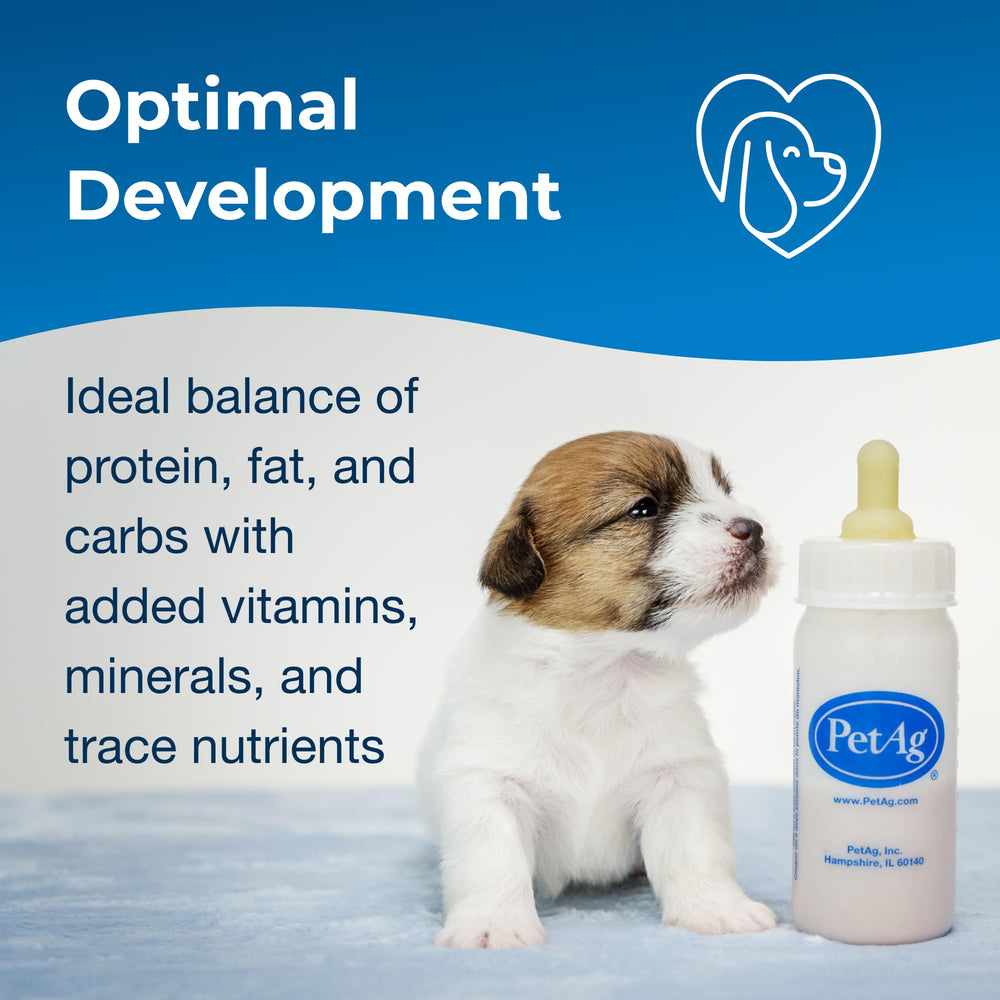 PetAg puppy milk replacer shown with its prebiotic and probiotic features.