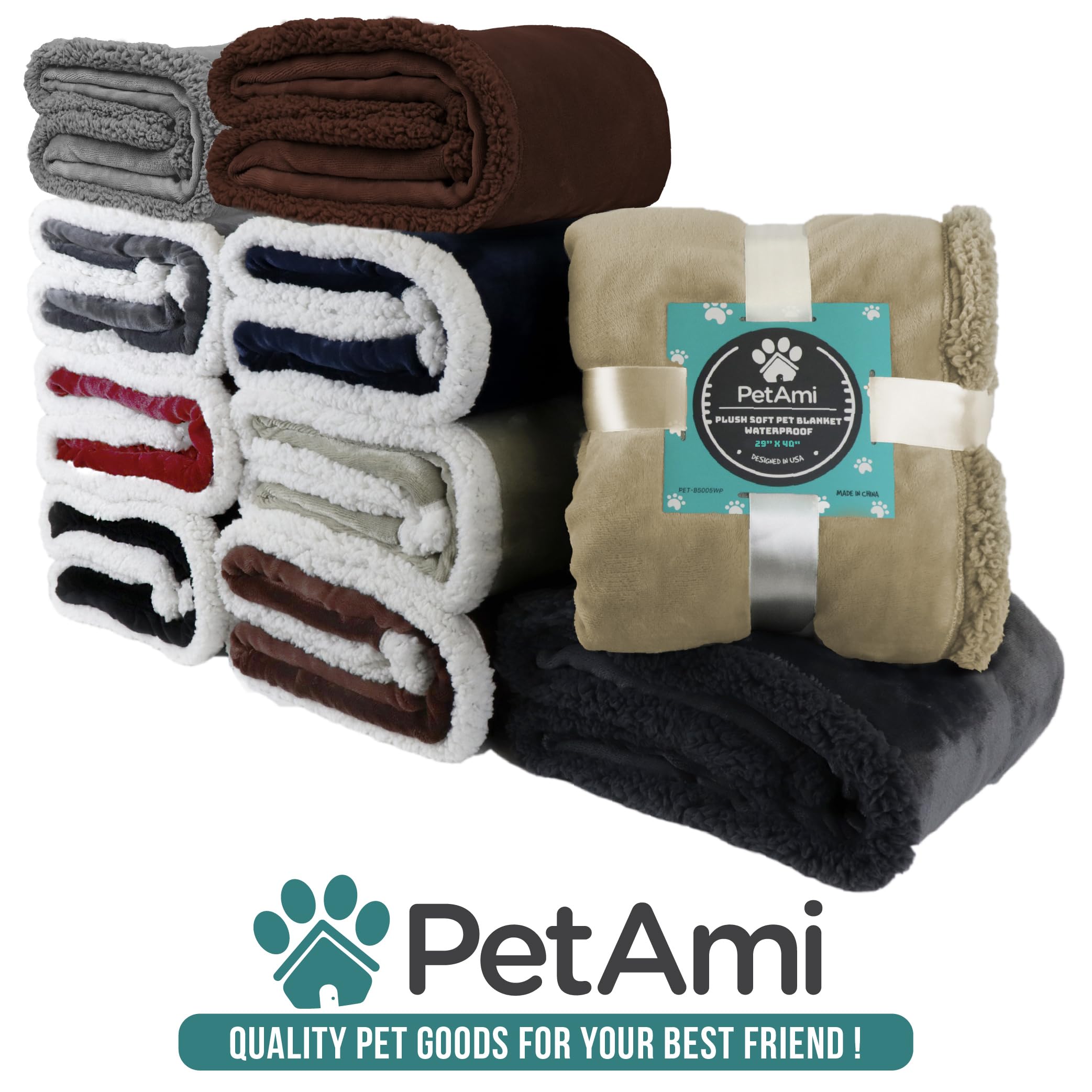 PetAmi Waterproof Dog Blanket shown folded to display its soft layers.
