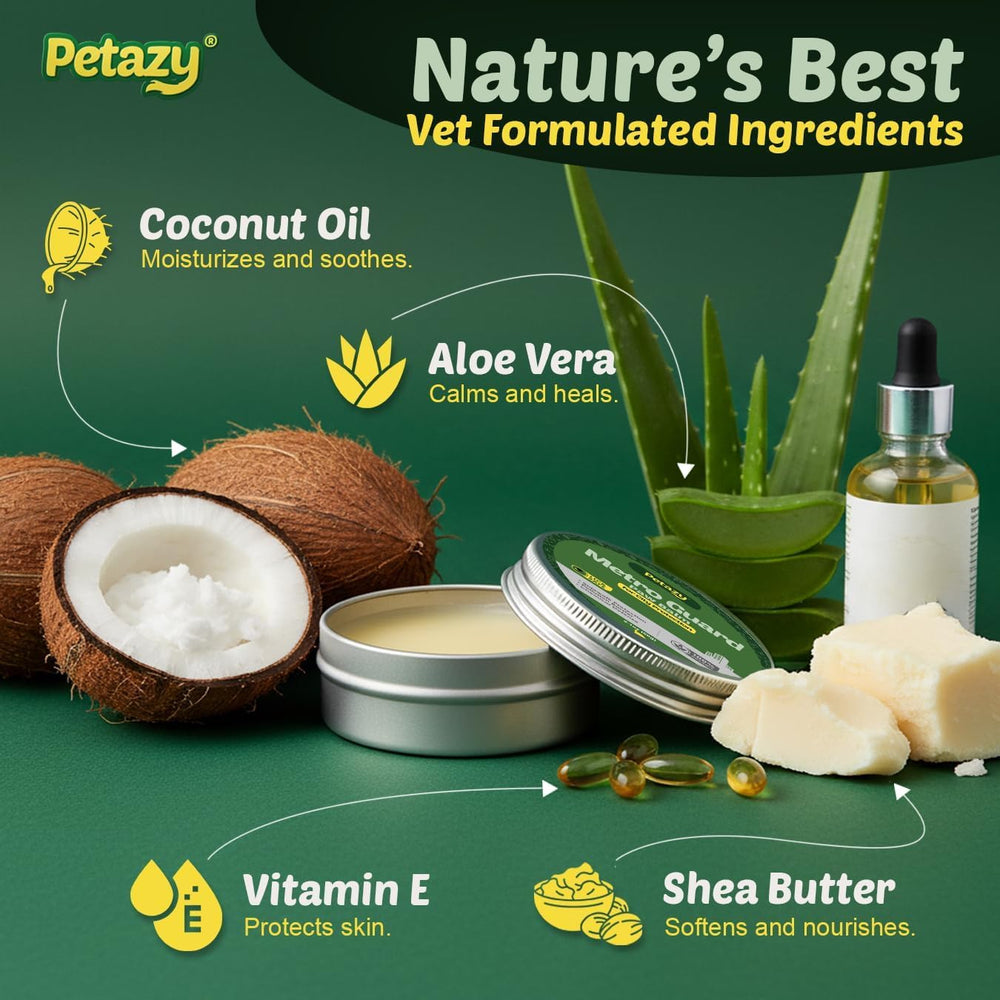Petazy Frost Guard dog paw balm soft wax texture shown close up.