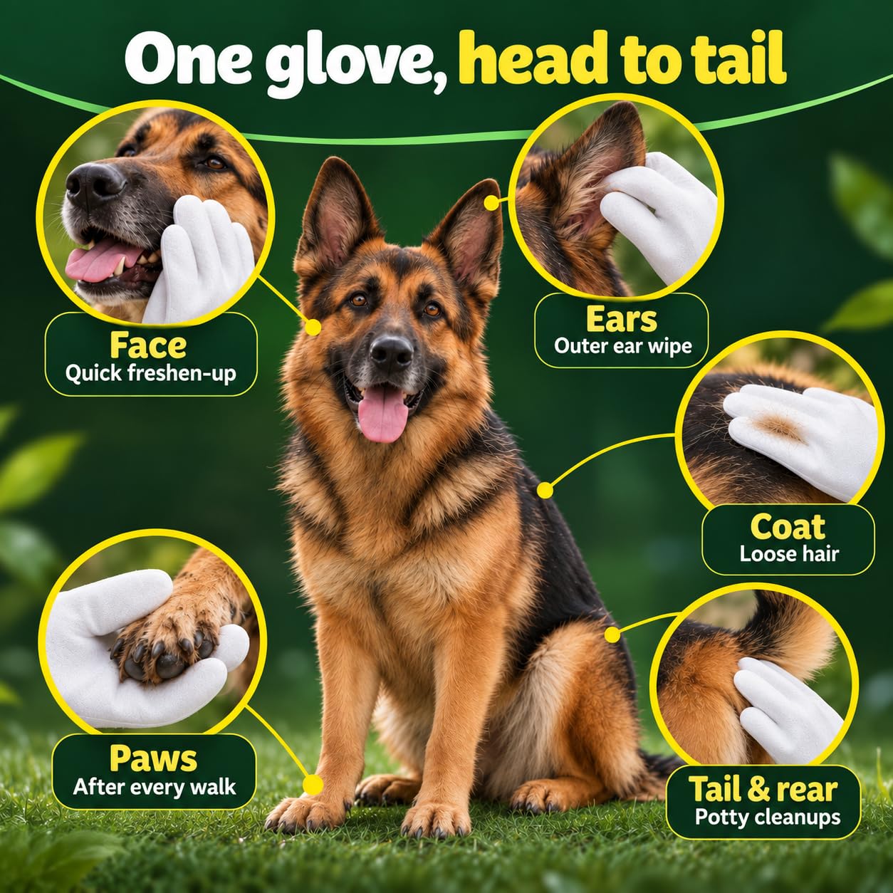 Petazy Pet Glove Wipes used to wipe along a pet's coat.