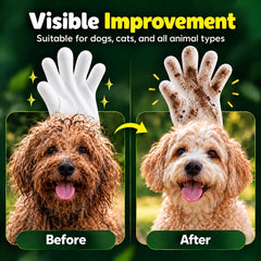 Petazy Pet Glove Wipes shown in use for cleaning a pet's face.