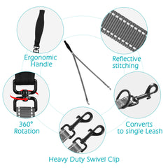 PetBonus two-point dog leash close-up showing the 360-degree swivel clip.