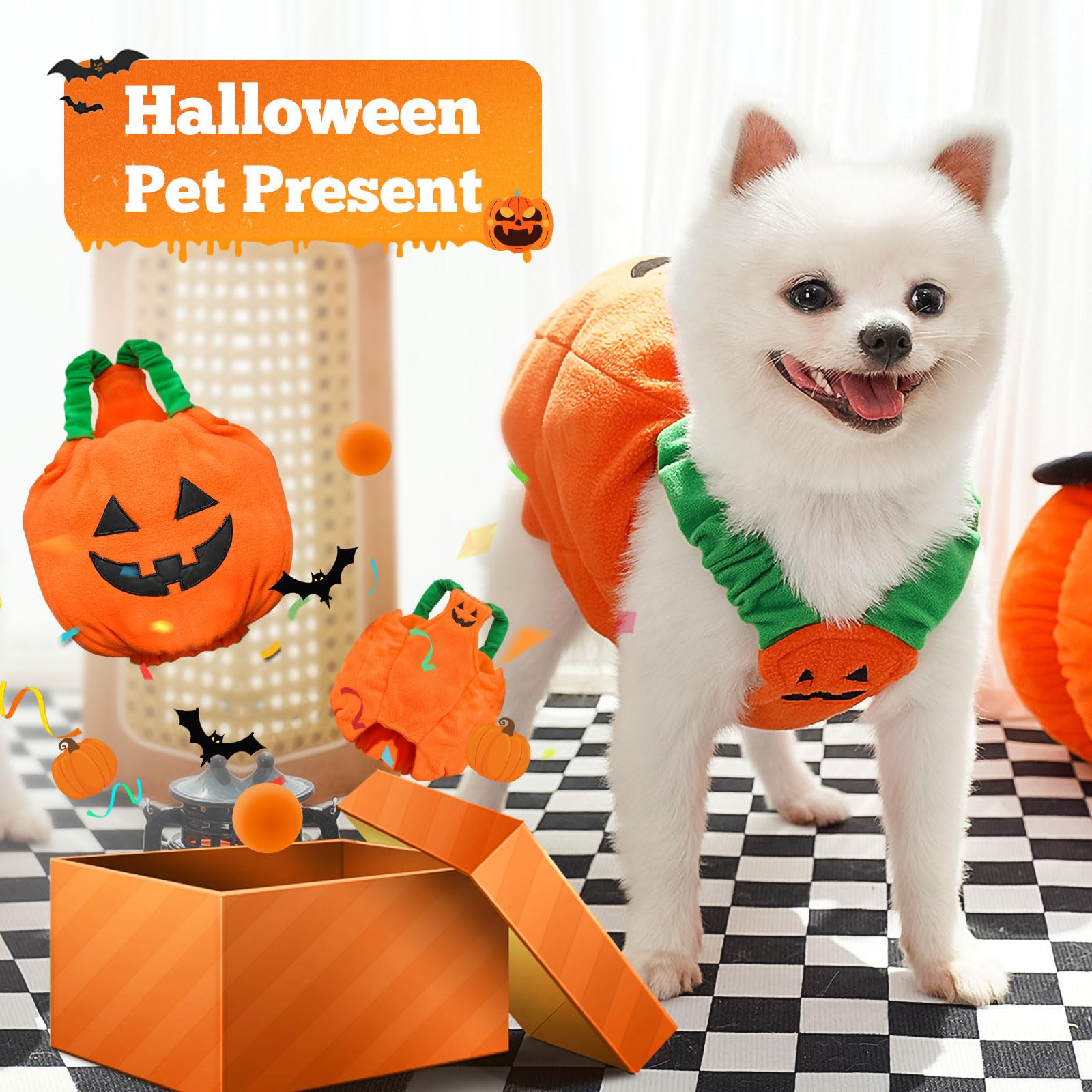 Petcare pumpkin costume shown from a side angle to display its shape.