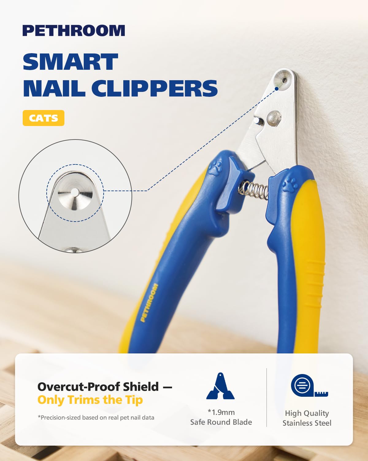 PETHROOM cat nail clipper circular cut hole shown in close-up.
