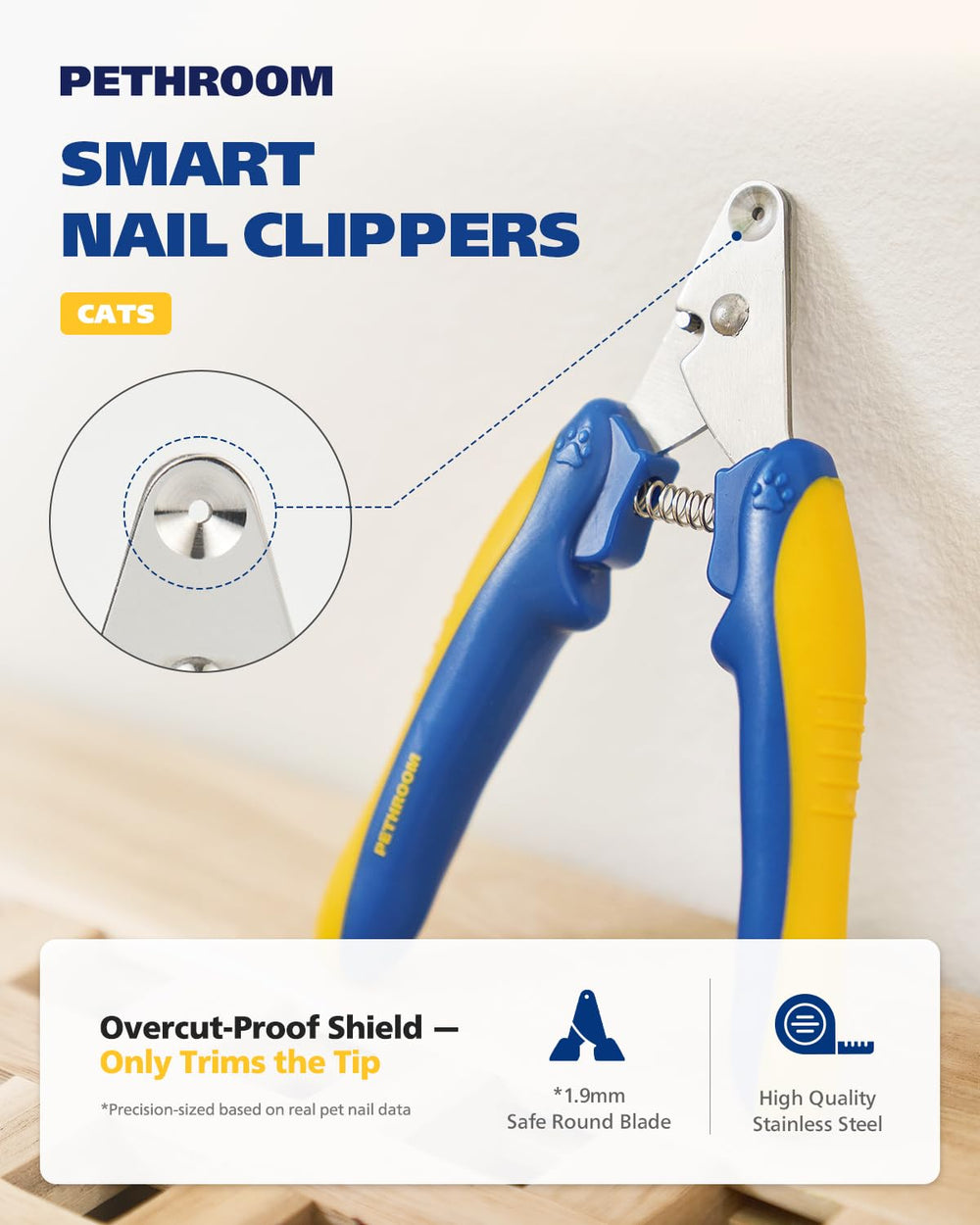 PETHROOM cat nail clipper circular cut hole shown in close-up.