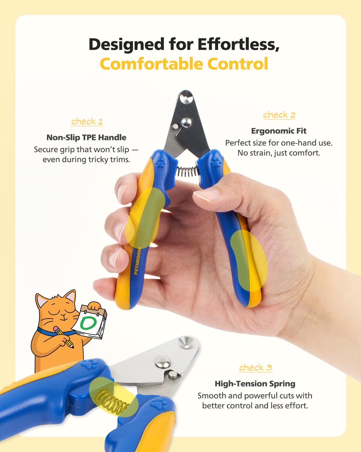 PETHROOM cat nail clipper shown from a side angle.